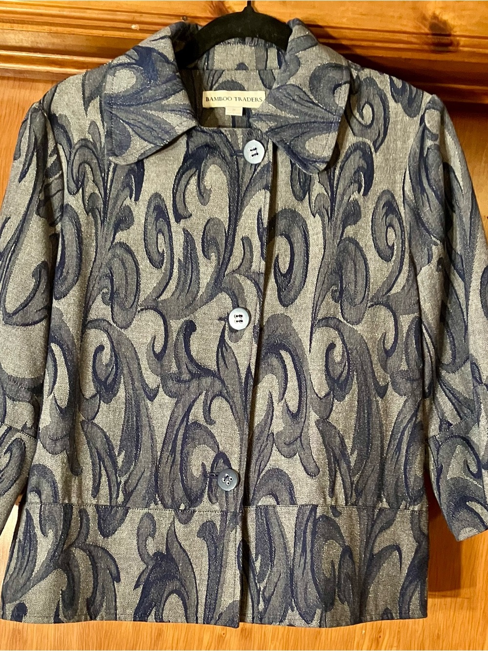 Vintage-Style Bamboo Traders Navy and Silver Jacquard Blazer